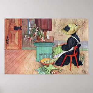 Carl Larsson Karin Peeling Rhubarb Fine Art Poster