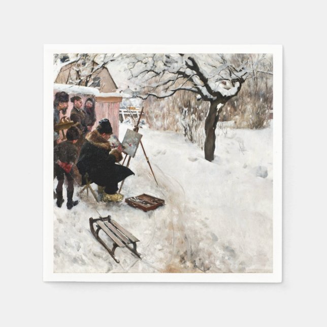 Carl Larsson Open-Luft Painter. Winter-Motif Pappersservett (Framsidan)