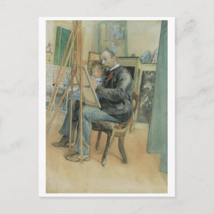 Carl Larsson Painting med sin dotter Vykort
