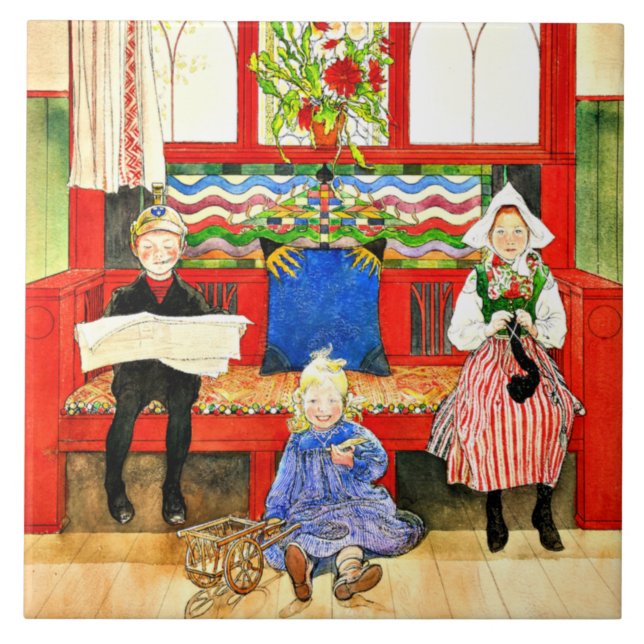 Carl Larsson - Pappa, Mamma, barn, bra konst Kakelplatta (Framsidan)
