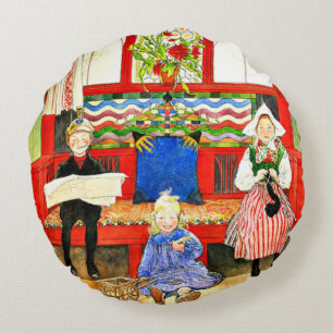 Carl Larsson - Pappa, Mamma, barn, bra konst Rund Kudde