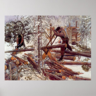 Carl Larsson skogshuggarear i skogen Poster