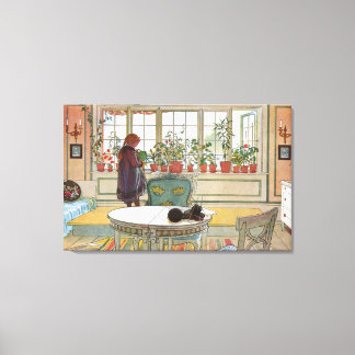 Carl Larsson Vintage Flowers på fönsterluckan Canvastryck