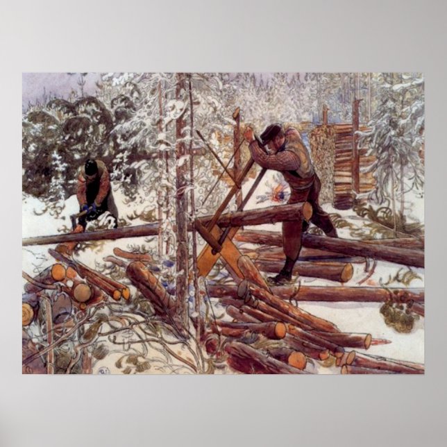 Carl Larsson Woodcutters i skogen Poster (Framsidan)