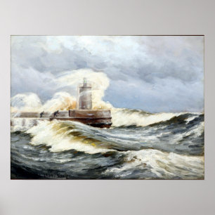 Carl Locher Stormy Day i Skagen med Vågar Poster