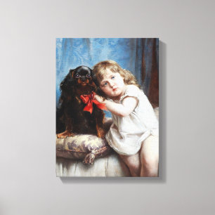 Carl Reichert A-flicka med Cavalier Kung Charles Canvastryck
