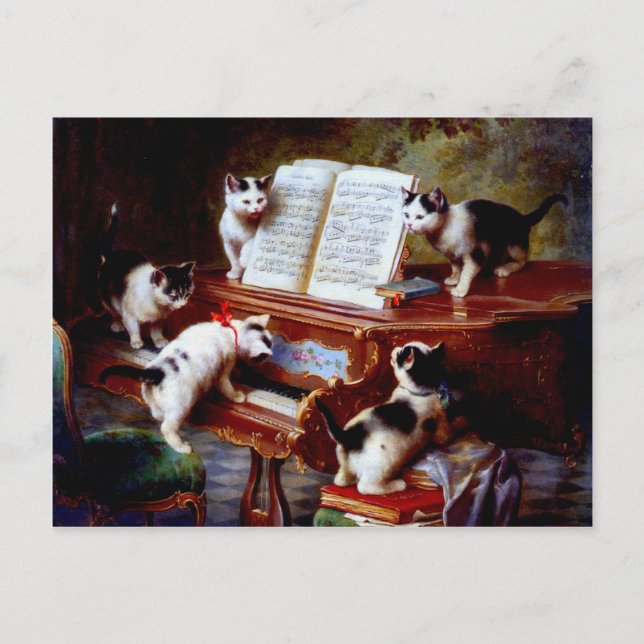 Carl Reichert Kittens Pllay Piano Vykort (Framsida)