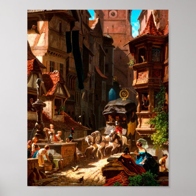 Carl Spitzweg - Ankunft der Postkutsche 1859 Poster (Framsidan)