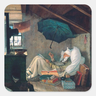 Carl Spitzweg - Der arme Poet - Deutsche Malerei Fyrkantigt Klistermärke