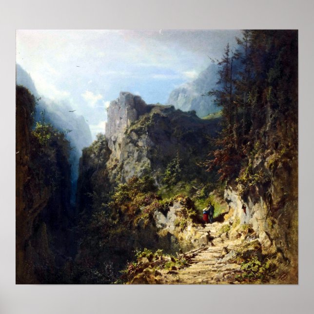 Carl Spitzweg Mountain Landscape med Älskare Poster (Framsidan)