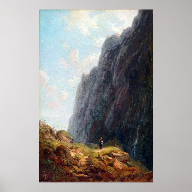 Carl Spitzweg Mountain Landscape och Milkmaid Poster (Framsidan)