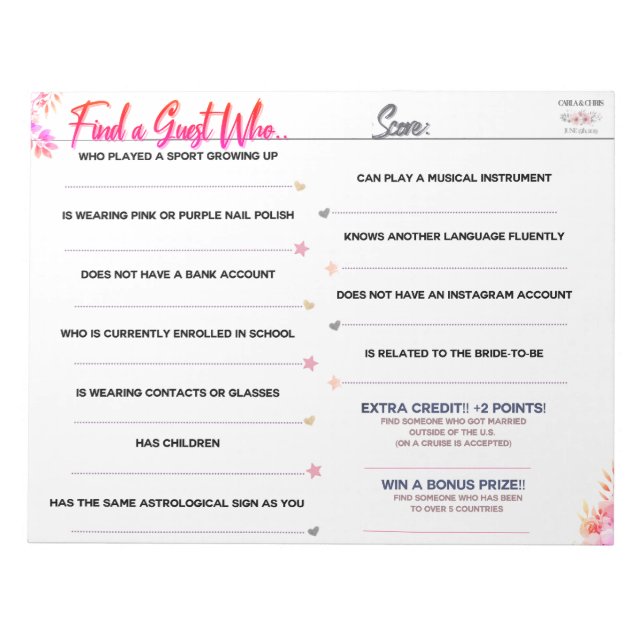 Carlas Möhippa "Hitta en gäst som.." Anteckningsblock (Framsida)