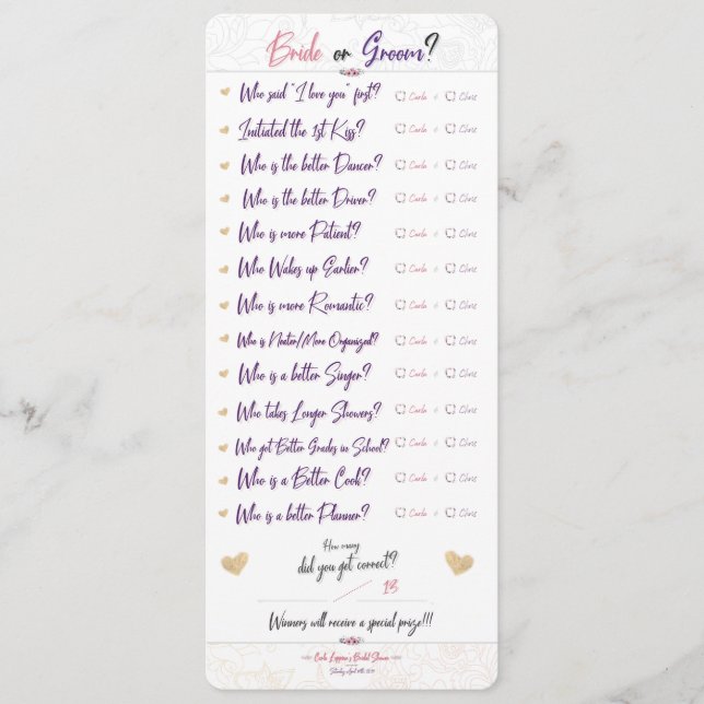 Carlas möhippalek 1/3 - "brud eller brudgum? ", meny (Framsida)