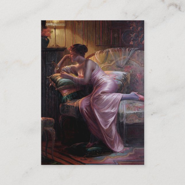 Carlier: Elegant dam med spegeln Visitkort (Framsida)