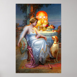 Carlier: Elegant dam och henne hund Poster