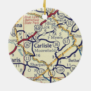 Carlisle KY Vintage Karta Julgransprydnad Keramik