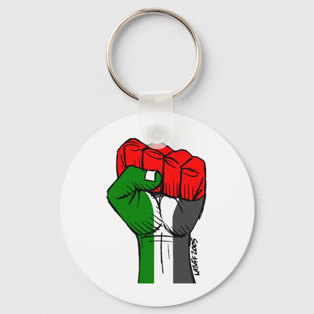Carlos Latuff's Palestinian Fist Keychain Nyckelring (Framsida)