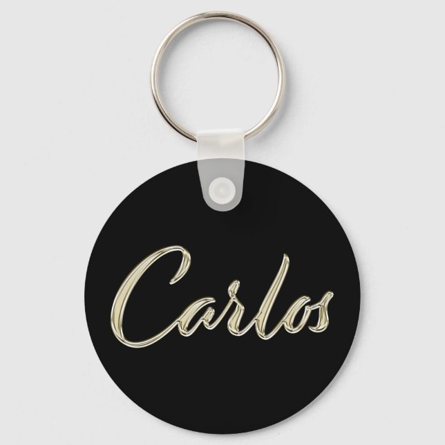 Carlos Name vitguld Knapp Nyckelring (Framsida)