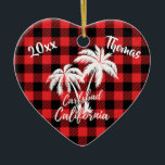 Carlsbad California Beach Handflatan Träd Red Play Julgransprydnad Keramik<br><div class="desc">Carlsbad California Beach Handflatan Träd Red Play Heart Ornament</div>