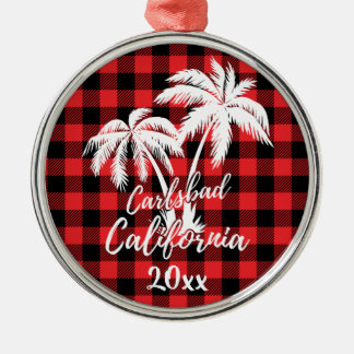 Carlsbad California Beach Handflatan Träd Red Play Julgransprydnad Metall