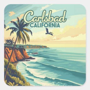 Carlsbad California San Diego Beach Vintage Fyrkantigt Klistermärke