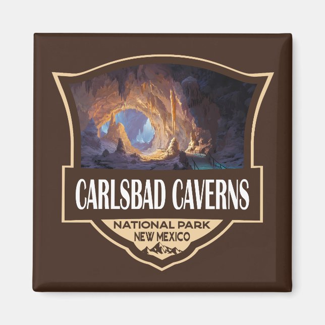 Carlsbad Caverns Nationalpark Illustration Retro Magnet (Framsidan)