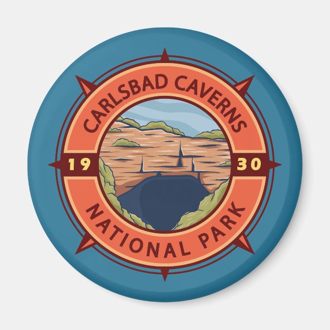 Carlsbad Caverns nationalpark Retro Compass Magnet (Framsidan)