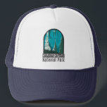 Carlsbad Caverns nationalpark Vintage Keps<br><div class="desc">Karlsbad Caverns vektorteckningsdesign. Parken har mer än 100 grottor. Stalaktites klamrar sig vid Big Rooms tak,  en enorm underjordisk kammare i cavern.</div>