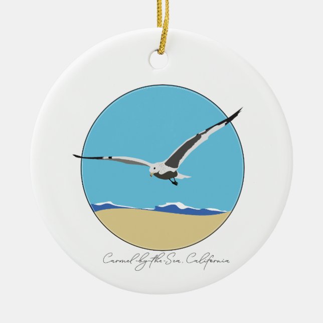 Carmel By Sea California Sea Gull over Beach Julgransprydnad Keramik (Framsidan)