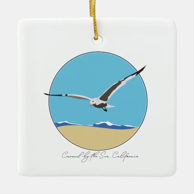 Carmel By Sea California Sea Gull over Beach Julgransprydnad Keramik (Framsida)