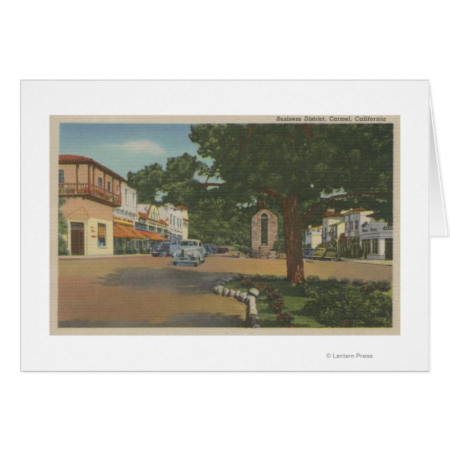 Carmel, CA - Business District View of Downtown Hälsningskort (Framsidan Horizontal)