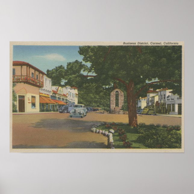 Carmel, CA - Business District View of Downtown Poster (Framsidan)