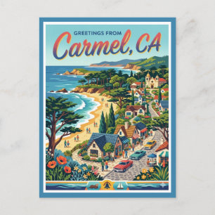 Carmel CA Hälsningar Retro Coastal California Vykort