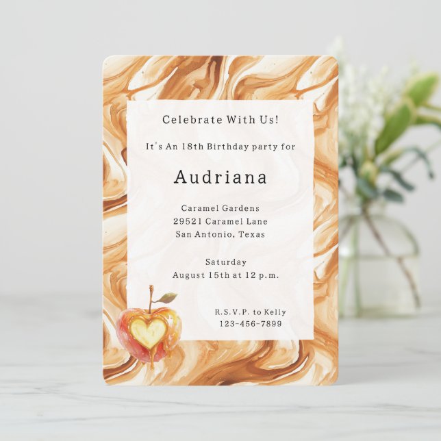 Carmel Cream Heart Apple Caramel Birthday  Inbjudningar (Stående Fram)