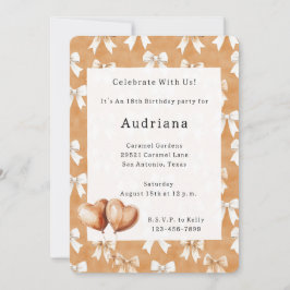 Carmel Cream Heart Balloons Bows Caramel Birthday  Inbjudningar