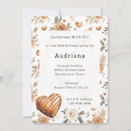 Carmel Cream Hearts Floral Caramel Födelsedag  Inbjudningar