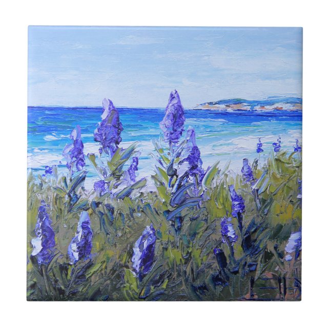 Carmel Kalifornien, stranden, Lupins, landskap Kakelplatta (Framsidan)
