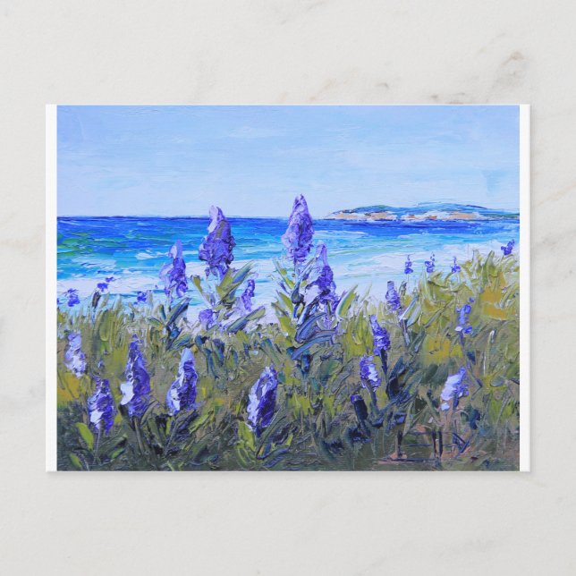 Carmel Kalifornien, stranden, Lupins, landskap Vykort (Framsida)