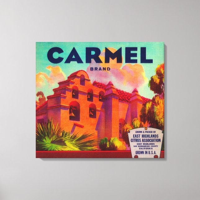 Carmel Orange LabelEast Highlands, CA Canvastryck (Framsida)