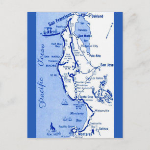 Carmel till San Francisco-karta Vykort