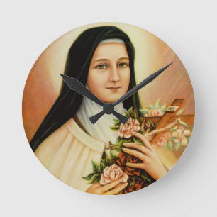 Carmelite Sanktt St. Therese lite blomman Rund Klocka