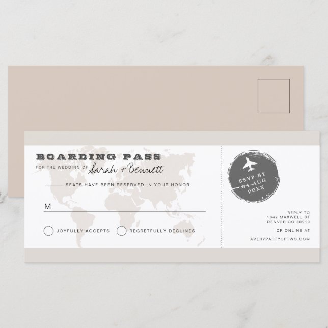 CARMEN Beige World Map Boarding Pass OSA kort (Fram/baksida)