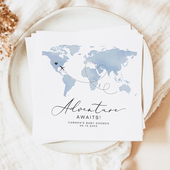 CarMEN Dusty Blue Karta Äventyr Baby Shower Pappersservett (Skapare uppladdad)
