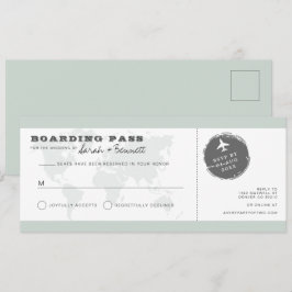 CARMEN Green World Map Boarding Pass RSVP Card Inbjudningar