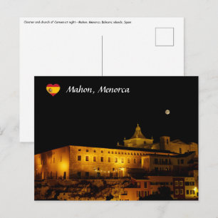 Carmen-kyrkan nattetid - Mahon, Menorca, Spanien Vykort