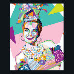 Carmen Miranda tar med färg till rummet Poster<br><div class="desc">Carmen Miranda,  som är gjord i en popart stil,  representerar en färgfull gammal Hollywood.</div>