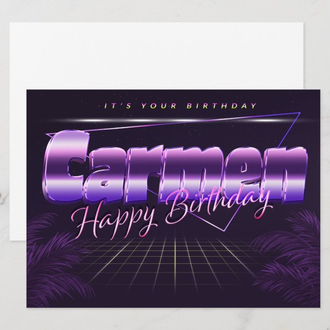 Carmen Name Vorname lila retro Karte Geburtstag Kort (Fram/baksida)