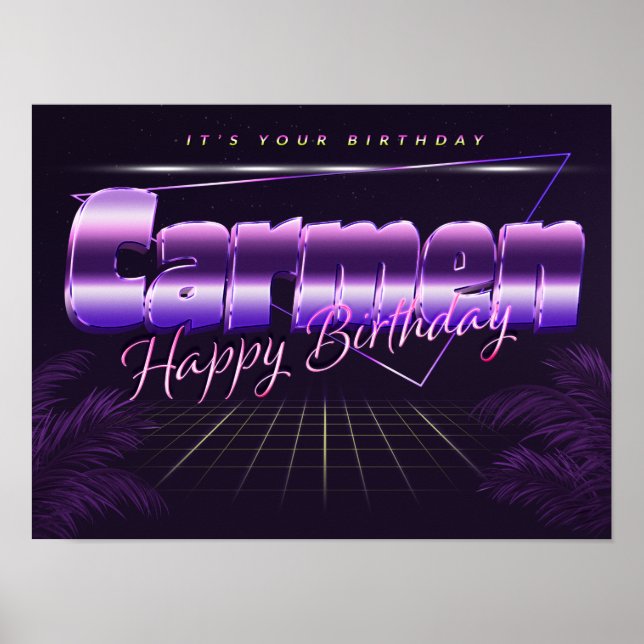 Carmen Name Vorname lila retro Poster Geburtstag (Framsidan)