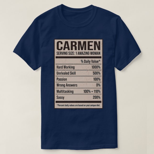 Carmen Nutrition Facts Namn Nickname Alias Rubrik  T Shirt (Design framsida)