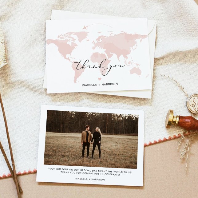 CARMEN Travel Äventyr Rosa Karta Photo Tack Inbjudningar (Skapare uppladdad)